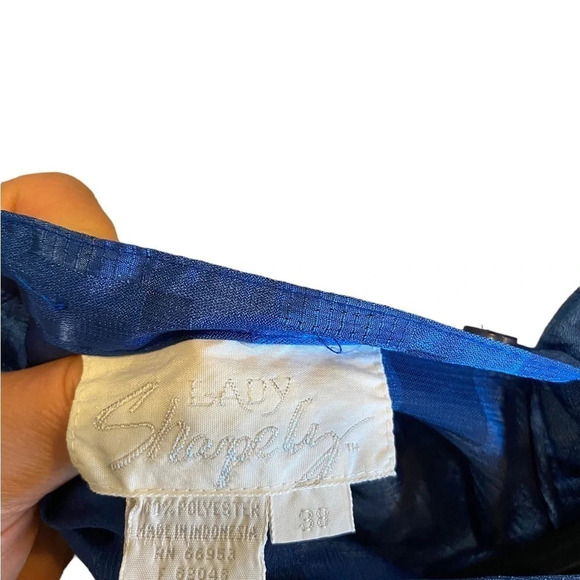 Vintage 80s 90s royal blue mock neck secretary blouse  top Dressy professional - Picture 4 of 6